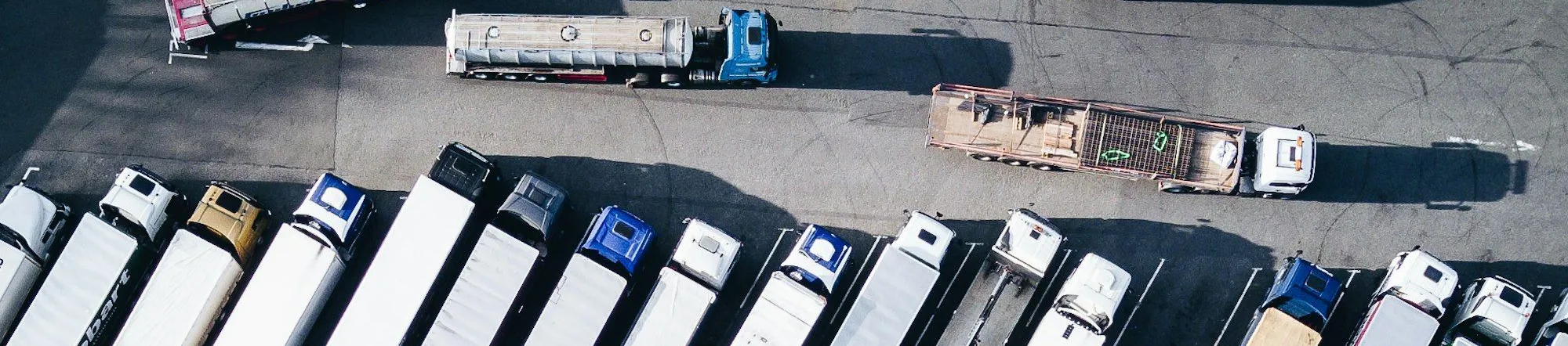 Aerial view of a freight truck parking and dispatch yard