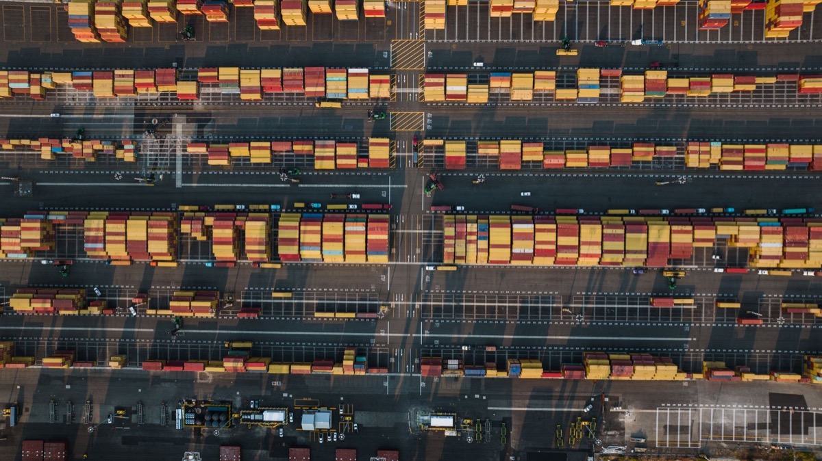 Aerial view of a container terminal