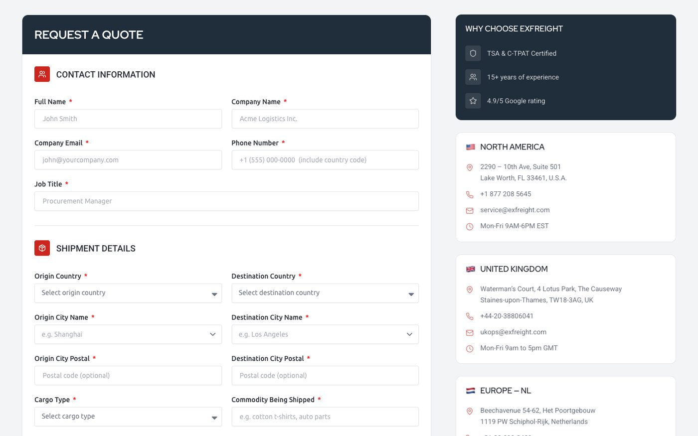 ExFreight website, designed by F5